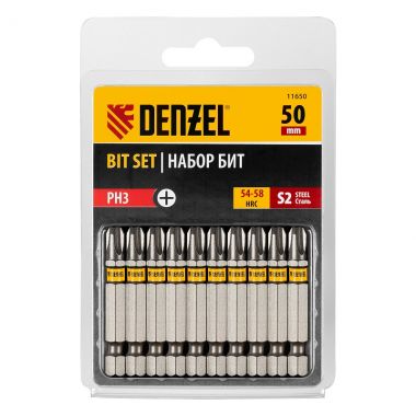 Бита PH3х50, сталь S2, шестигранный профиль, 10 шт. Е 6,3 DENZEL 11650 ― DENZEL