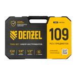 Набор инструментов, 1/2", 1/4", CrV, S2, пластиковый кейс, 109 предметов DENZEL 15814