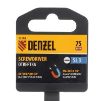 Отвертка SL3х75 мм, CrV, трехкомпонентная рукоятка DENZEL 12188