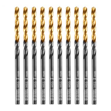 Сверло по металлу, 3 мм, HSS-Tin, Golden Tip, 10 шт. DENZEL 717205 ― DENZEL